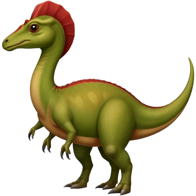 A green parasaurolophus with a dark red crest and a light brown underbelly emoji