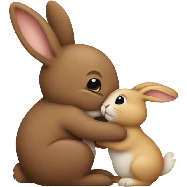 Brown bunny hugging beige bunny emoji
