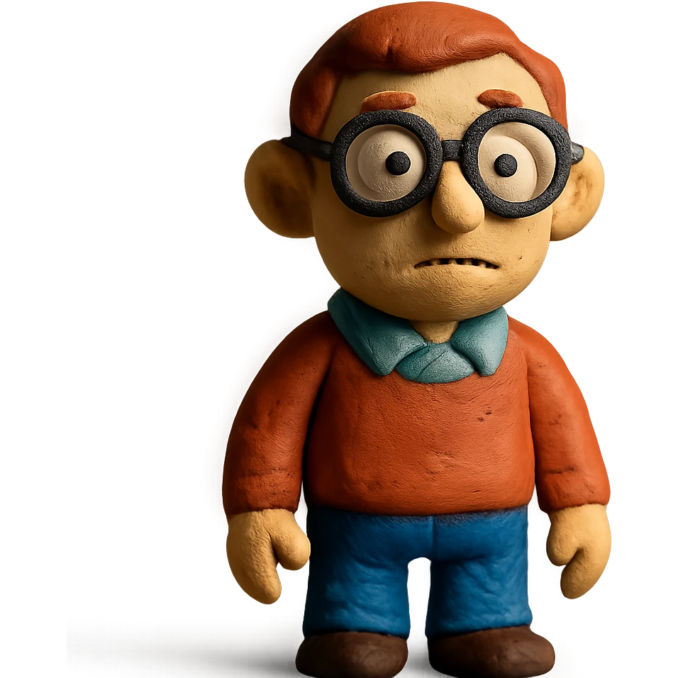 claymation style nerdy guy with glasses emoji