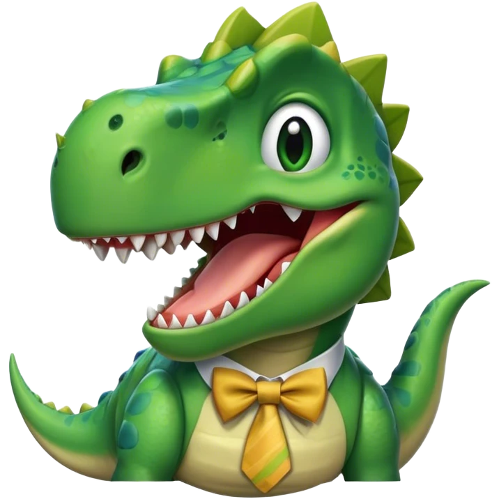 laughing face of a dinosaur with a tiebow emoji