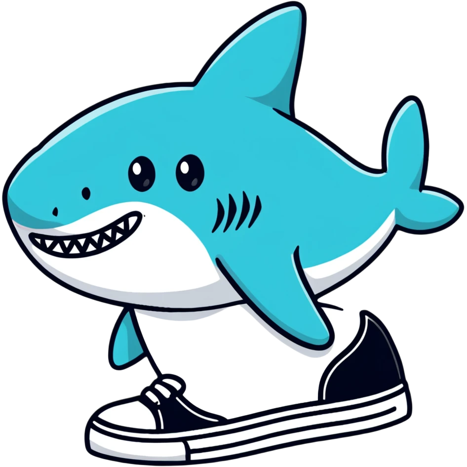shark wearing sneakers, playful emoji