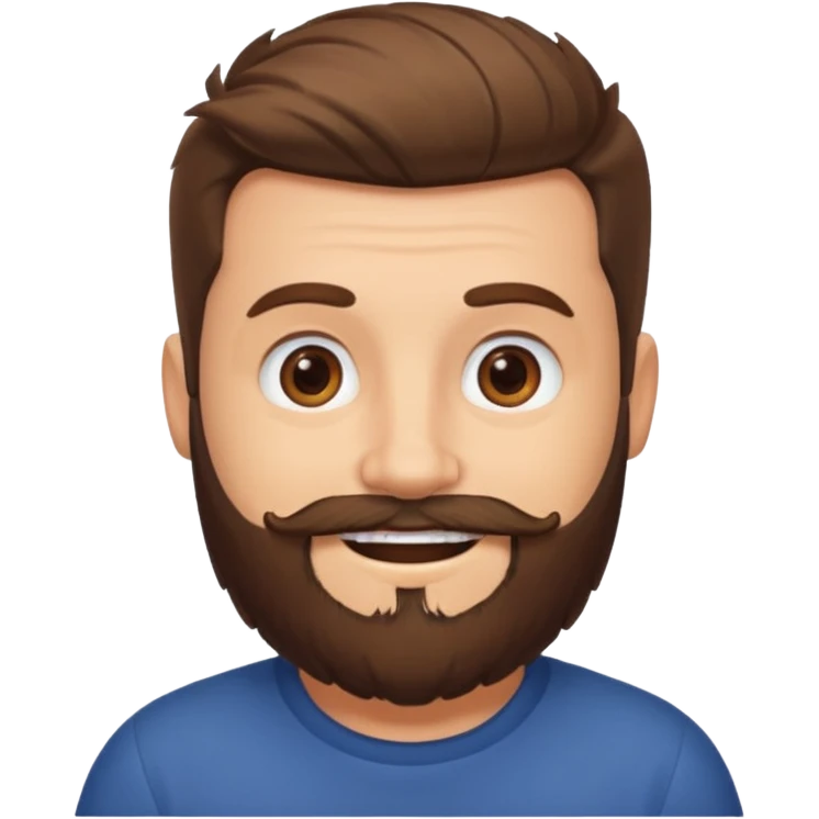 man, stubby hair, brown eyes, full beard, smiling emoji