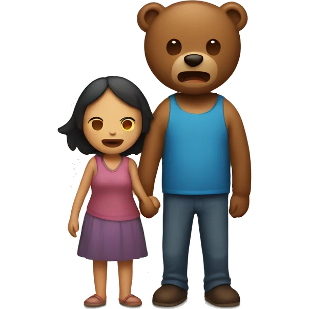 Woman and bear holding hands while man in the back is crying emoji