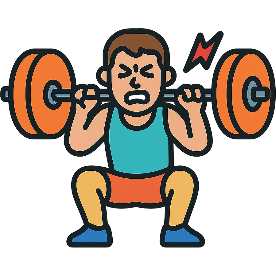 a sportsman is making a great effort lifting weights experiensing the pain emoji