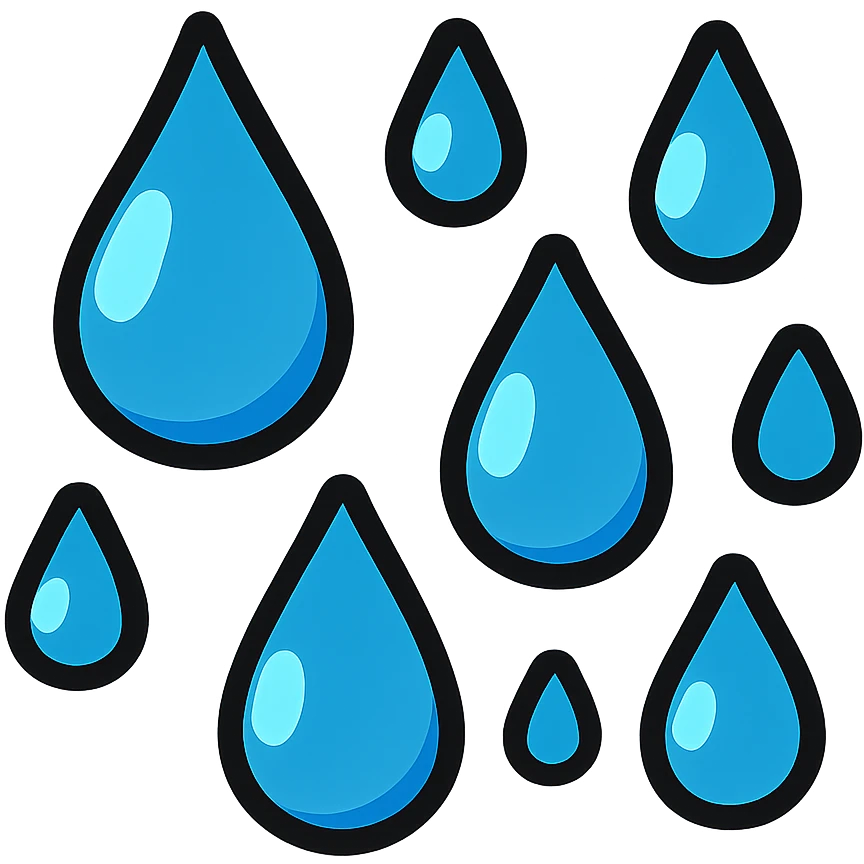 sweat droplets, cartoon style, rounded shapes emoji