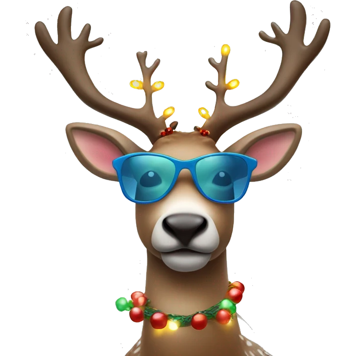A reindeer  with cool shades and Christmas lights decorations on their antlers  emoji