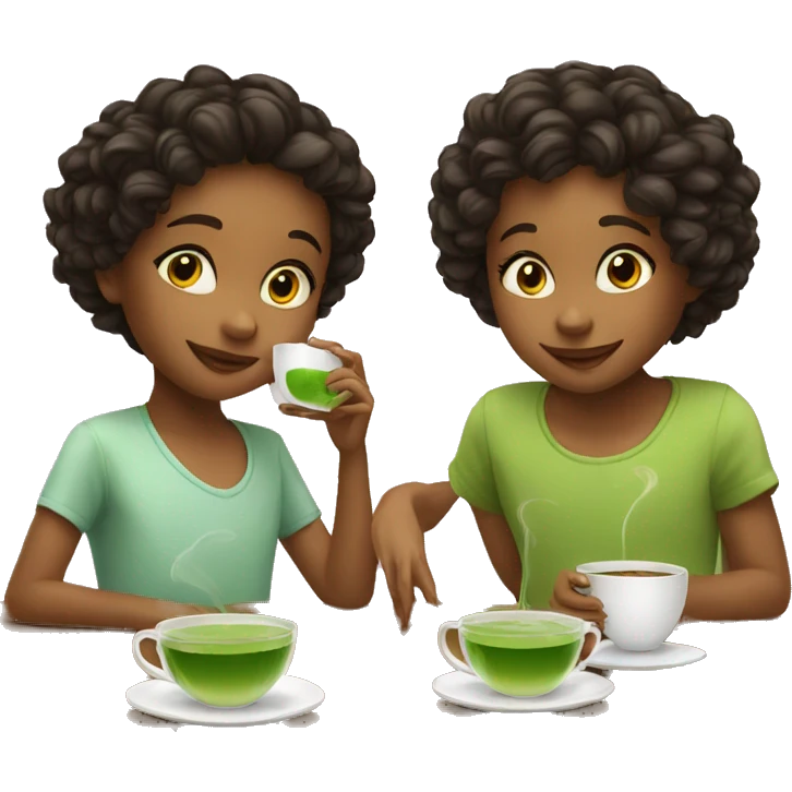 two beautiful children drinking green tea  emoji