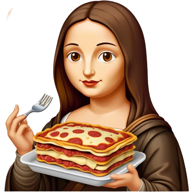 pop art neon Monalisa holding Melted spam meat lasagna emoji