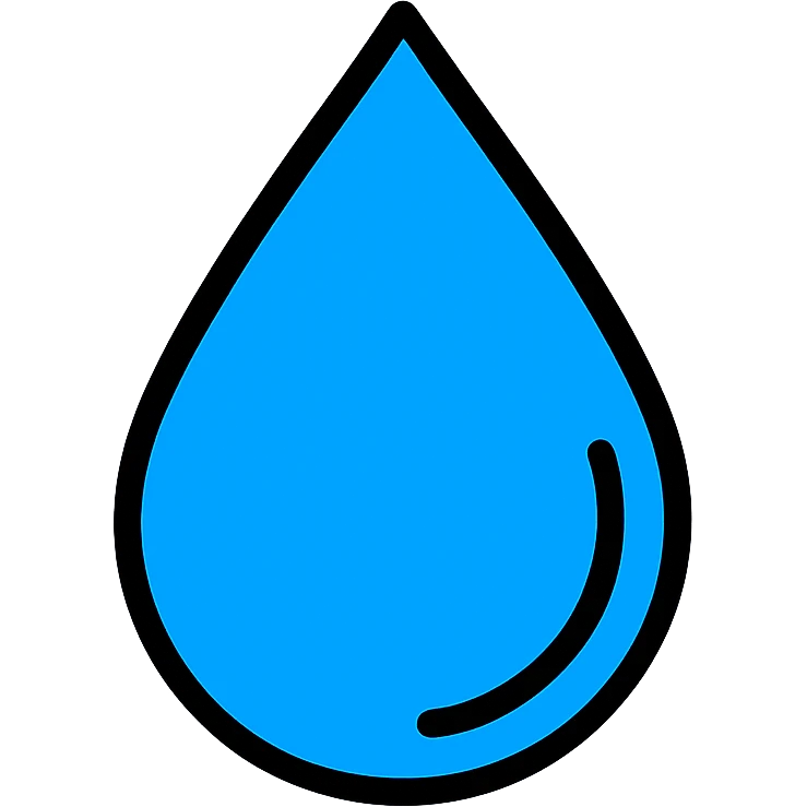 blue water droplet with black outline, color shading, crisp icon style emoji