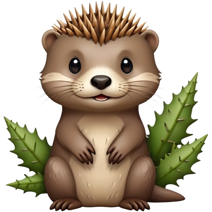 really cute confused otter face with asymmetric spiky thorny wooden bramble wrapped on the top of its head only, no leaves emoji