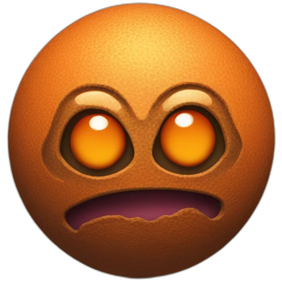 3d sphere with a cartoon orange dirt Spider skin texture with courageous eyes emoji