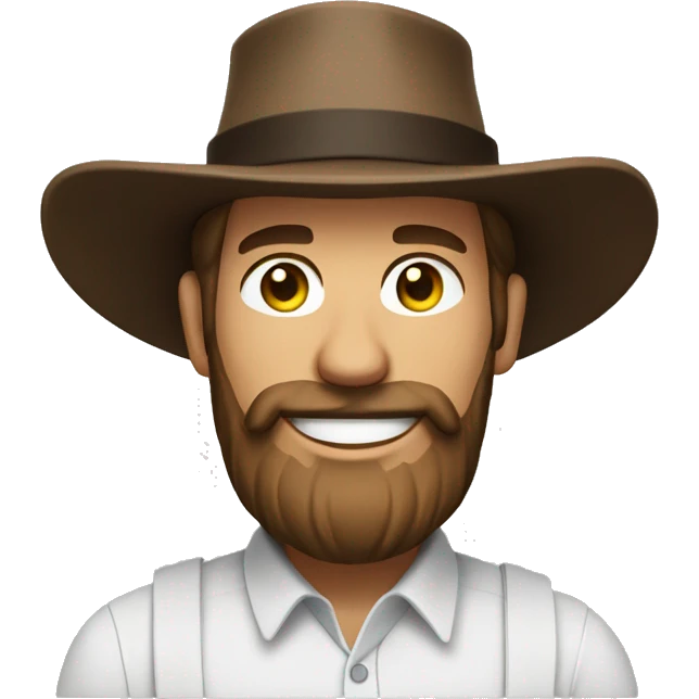 Amish man white with brown straw hat building a building with beard smiling emoji