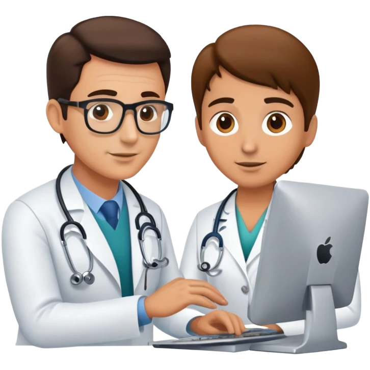 doctor at a computer communicating with a patient emoji