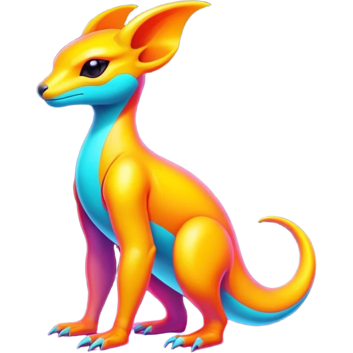 Exotic futuristic lush warm-colored neon Fakémon-Fionbri-creature (full body) emoji