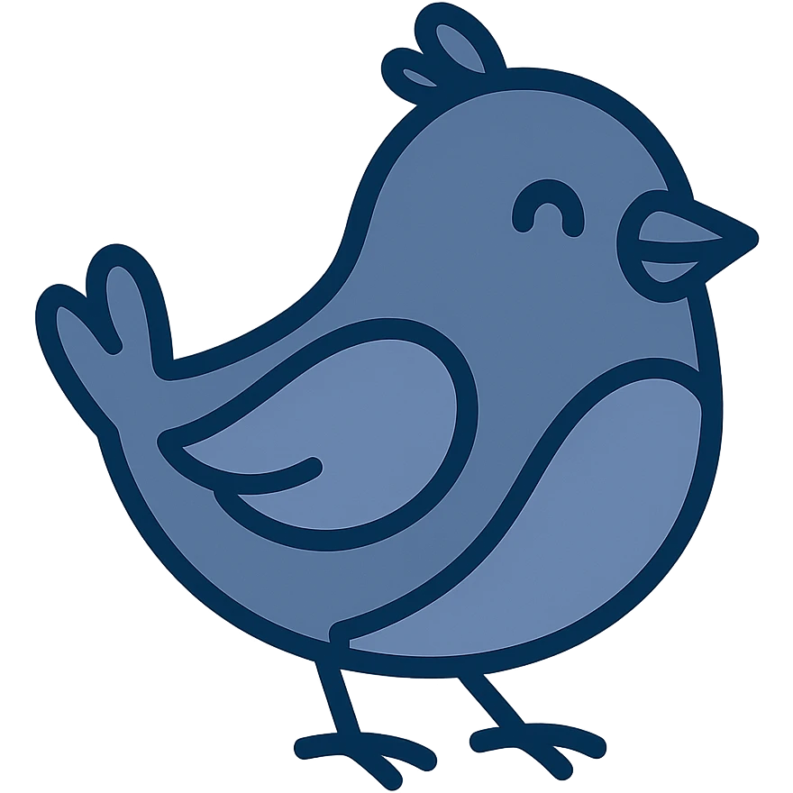 bouncy blue cute bird, minimal, geometric, only essential features, blue emoji