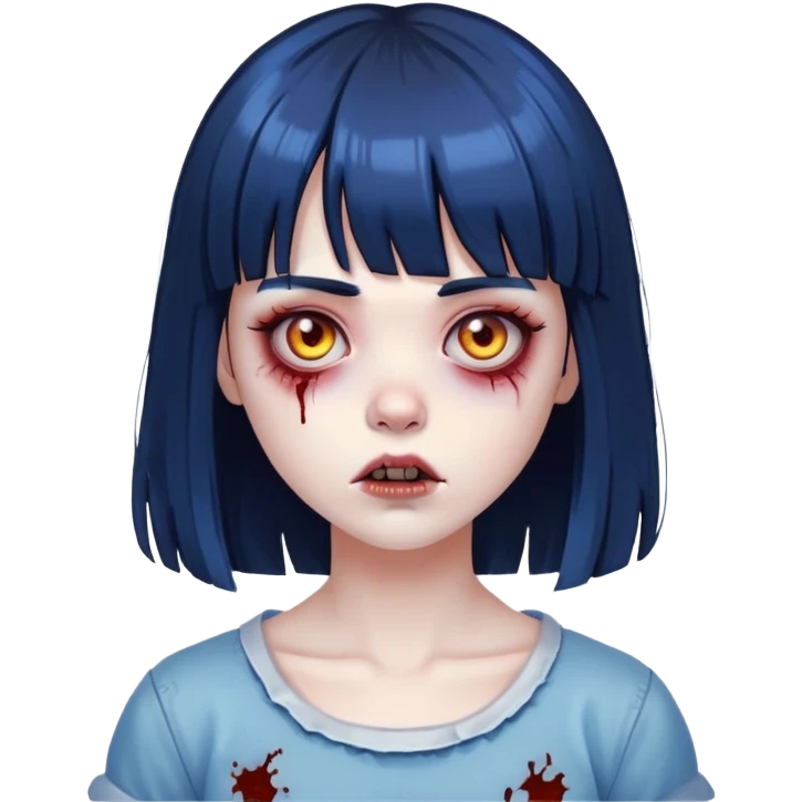 Zombie girl with medium blue-black hair with bangs  emoji