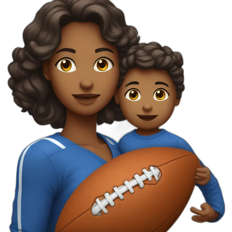 une femme qui joue au football avec un bébé emoji