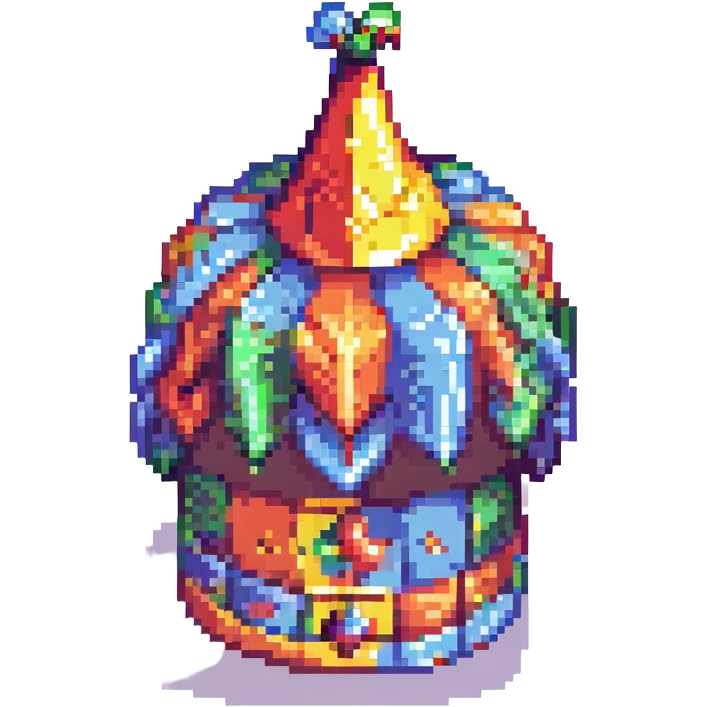 a jester's hat, pixel art style, colorful and retro emoji