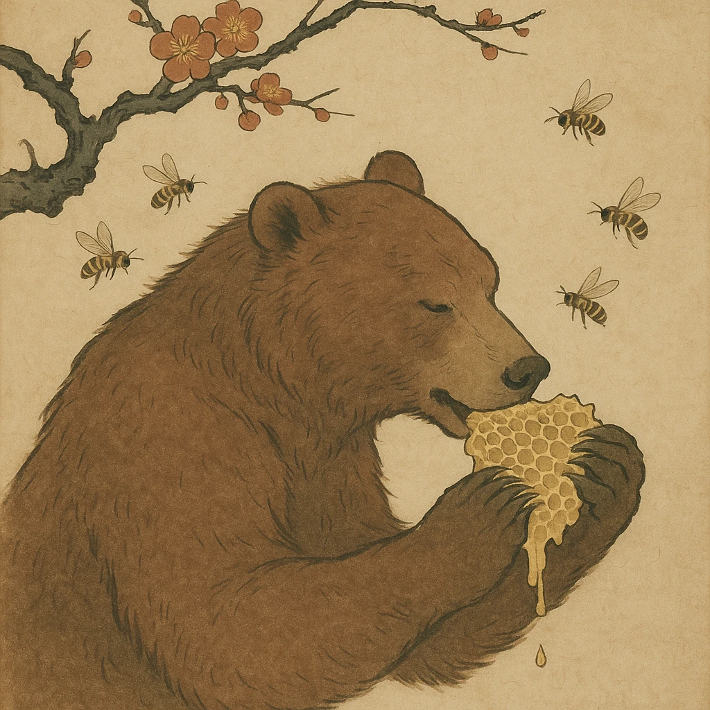 bear eating honeycomb with bees flying around emoji