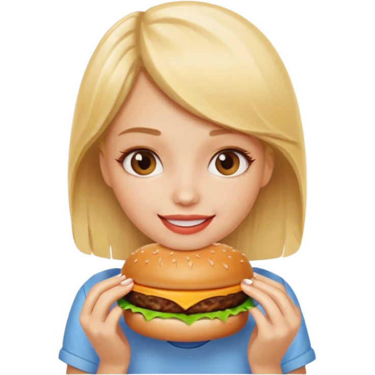 A blonde girl eating a burger emoji
