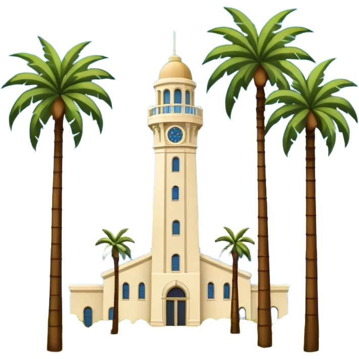 California Tower landscape in San Diego with palm trees, simple, inspired by reference photo, landscape version 3, white background emoji