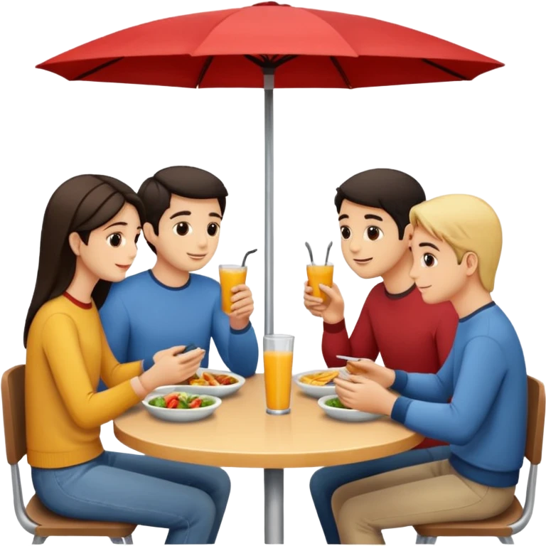 friends having lunch together, face each other emoji