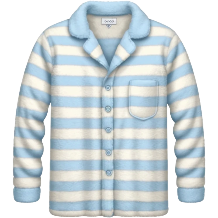 emoji of an isolated fluffy fleece pajama top with soft pastel 'vertical' stripes, plush fuzzy texture, light grey and pastel blue tones, button-down long sleeves, neatly folded flat-lay, no person, no body, no mannequin, cozy warm winter mood, soft shading emoji