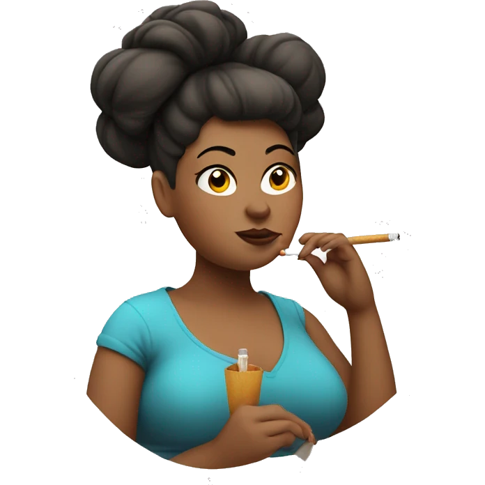chubby lady with a bun smoking a cigarette emoji