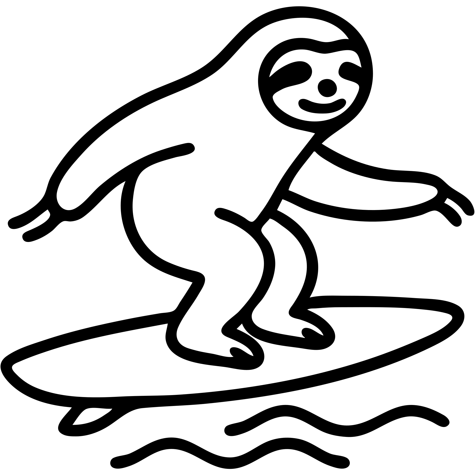 a sloth surfing, outlined icon style emoji
