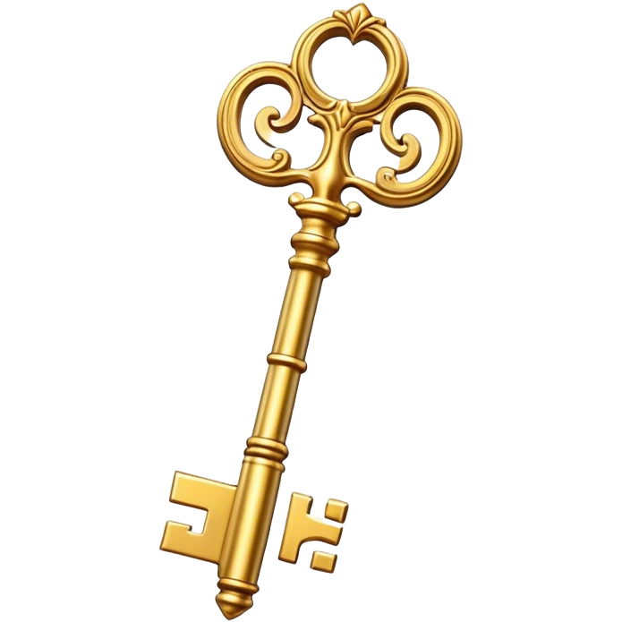 ornate golden key with the letters LT in the handle emoji