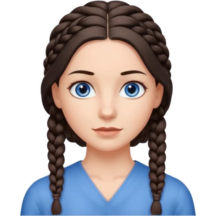женщина с одной темно-коричневой косой сзади серо-голубыми глазами и светлой кожей emoji
