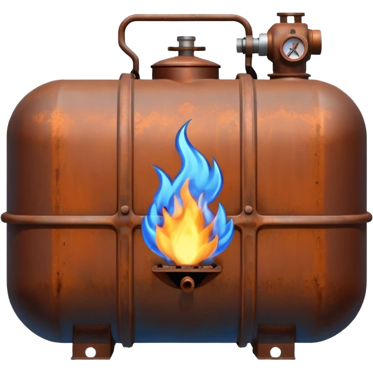 generate a realistic rust-free metal natural gas tank with blue fire on it emoji