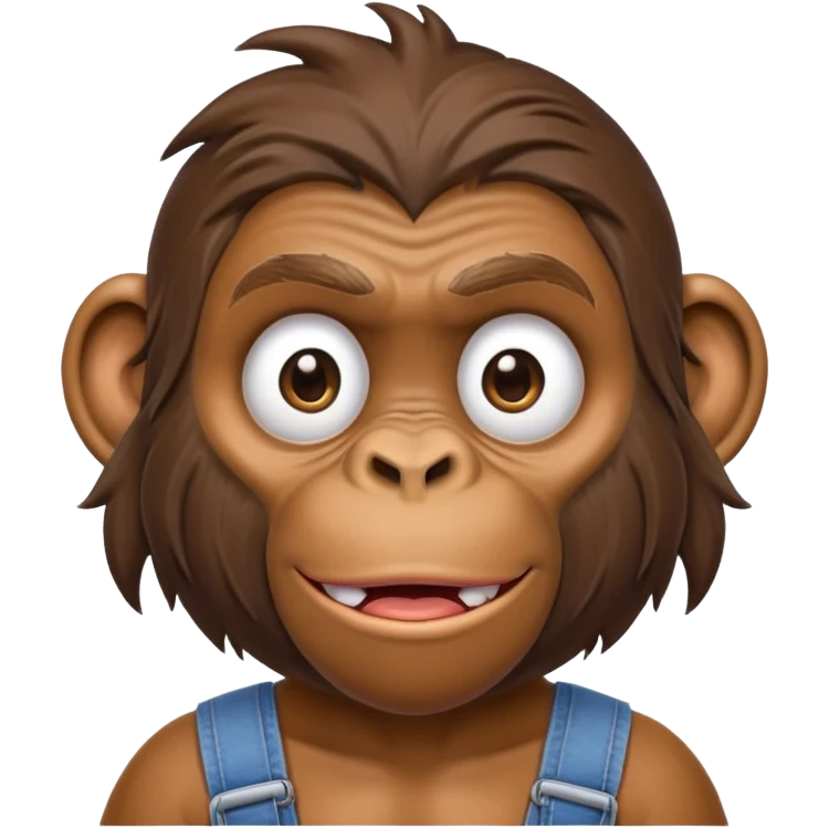standing ape talking disheveled show full body wearing overalls cross-eyed emoji