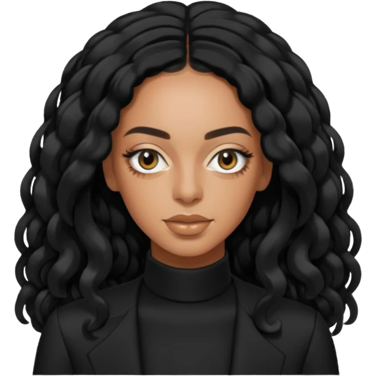 Solange with black long hair, black outfit emoji