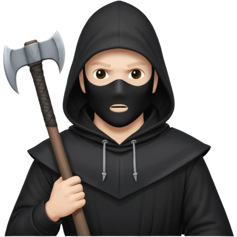 an executioner with a black hood/ sheet on his face so we can't see his face and a big axe with large blades in his hand emoji