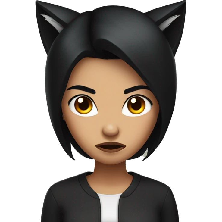 Female with black hair and black fox ears looking angry emoji