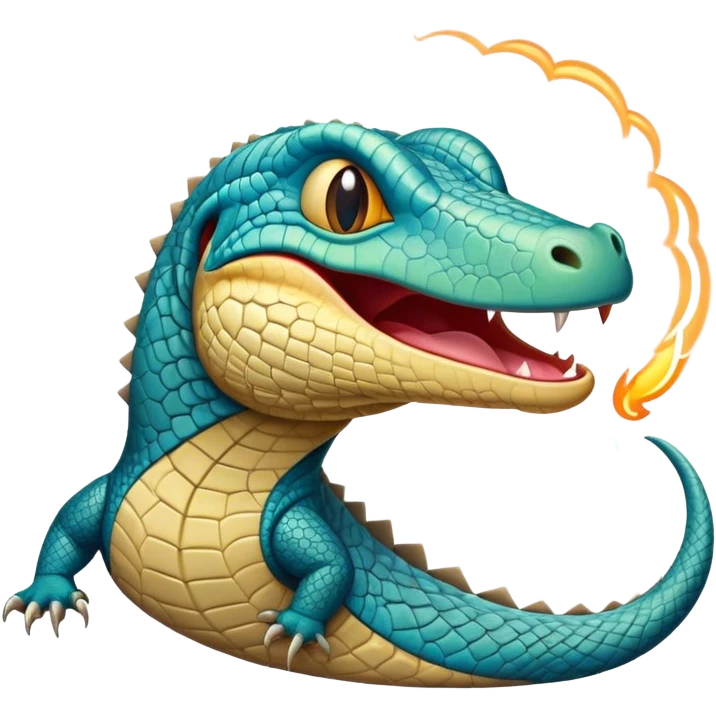 Cinematic Cute Yawning Monitor Lizard Portrait Emoji, Head tilted slightly with a dramatic, wide-open yawn, showcasing textured, patterned scales and sleepy, half-closed eyes exuding relaxed charm, Simplified yet irresistibly adorable features, highly detailed, glowing with a soft, cozy glow, high shine, relaxed yet expressive, stylized with a dash of whimsical wildness, soft glowing outline, capturing the essence of a drowsy yet affectionate reptile that appears ready to stretch out for a nap! emoji