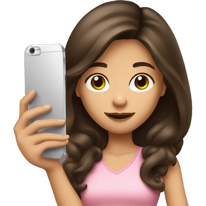 Brunette Girl taking selfie with her phone emoji