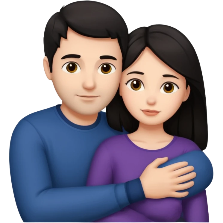 dark haired man hugging dark haired woman emoji