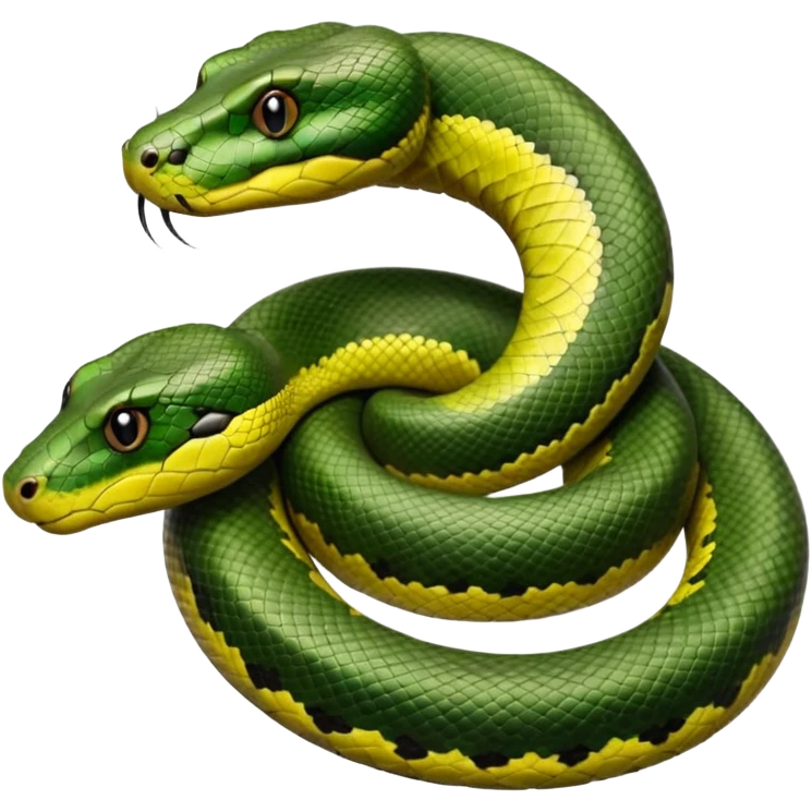 A photo-realistic top-down view of a Green Anaconda tightly coiled in a spiral, with its broad, flat head resting at the center. Its thick, muscular body is olive-green and covered in symmetrical, bold black oval spots that stand out against its smooth scales, creating striking natural camouflage. emoji