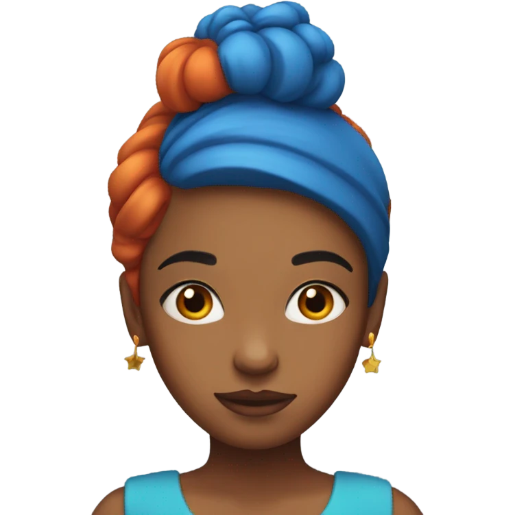 Girl, red hair, colorful makeup, blue dress, head emoji