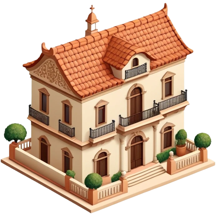 Spanish mansion, isometric dollhouse-style, realistic emoji