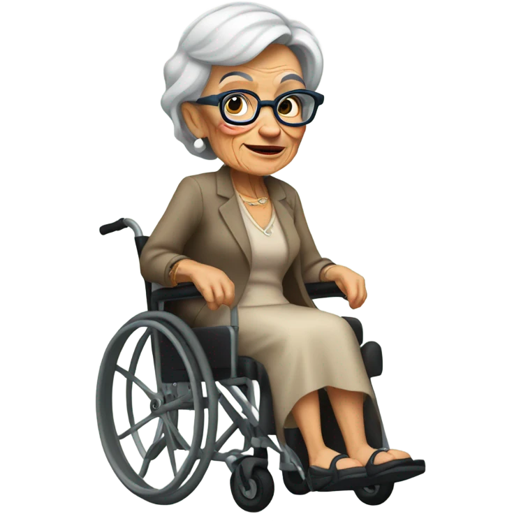A tattooed old woman with oversized glasses and in a wheelchair  emoji