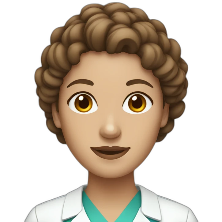 White nurse woman with curly brown hair emoji