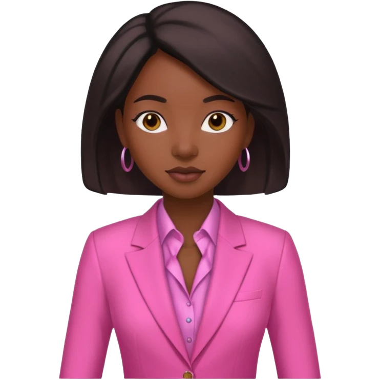 Darkskin black woman wearing a pink suit with a silk press emoji