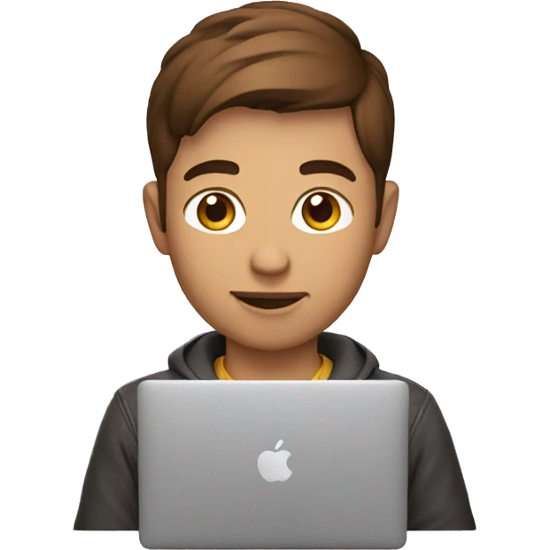 Brown short haired developer with macbook emoji