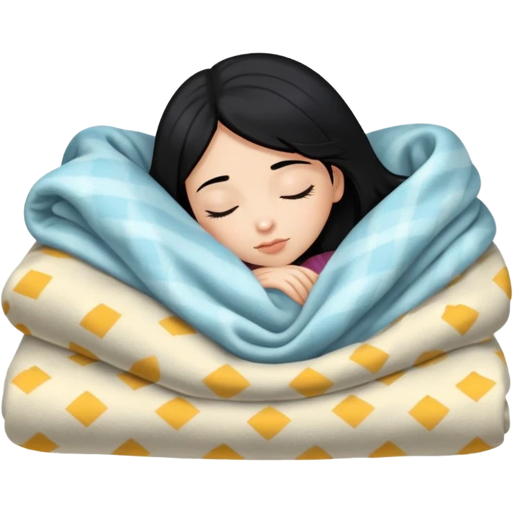 girl with black hair and light skin sleeping with blanket on emoji