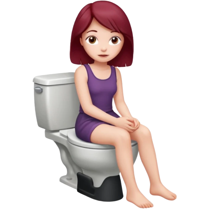 Beautiful burgundy long haired girl sitting on the toilet emoji