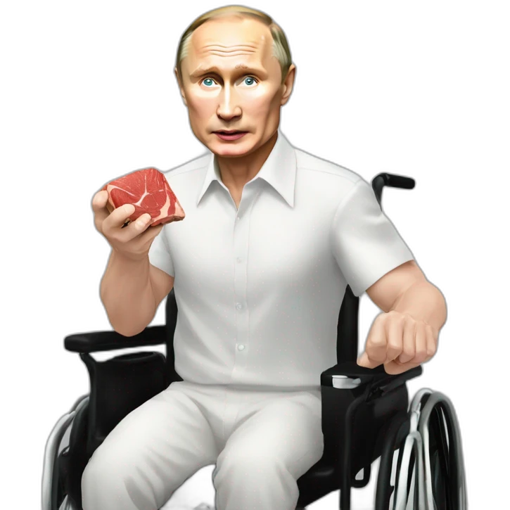 vladimir putin holding meat cube small jumping wheelchair blod emoji