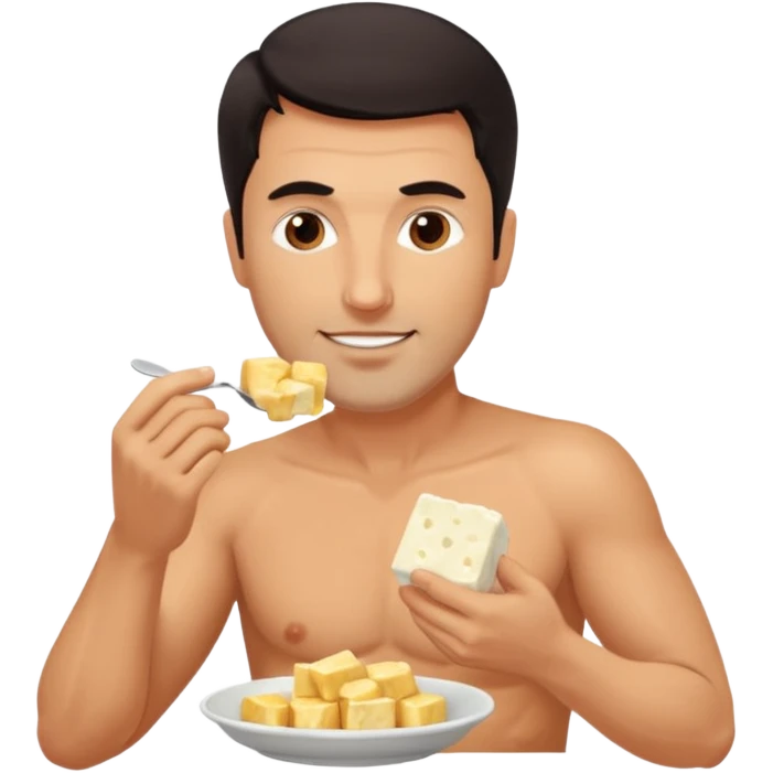 A handsome 45 year old white man with dark hair eating paneer sexily. emoji